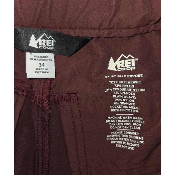 REI Co-Op Mens Burgundy Nylon Hiking Shorts Size 34 With Adjustable Belt - Picture 3 of 7